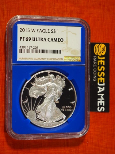 2015 W PROOF SILVER EAGLE NGC PF69 ULTRA CAMEO BLUE CORE HOLDER