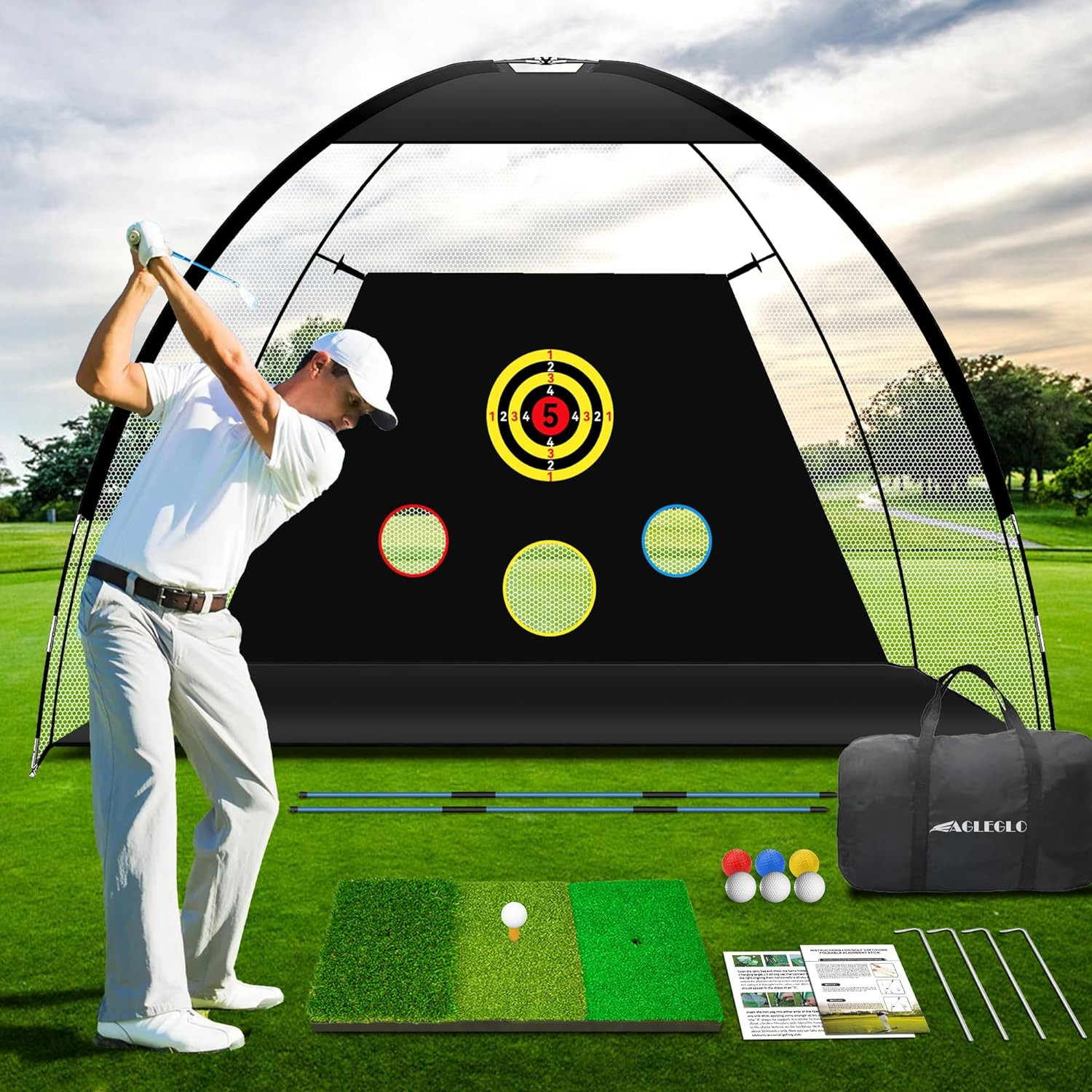 Golf Net, Golf Practice Net and Mat for Backyard Driving, 10X7Ft Golf Hitting Ne