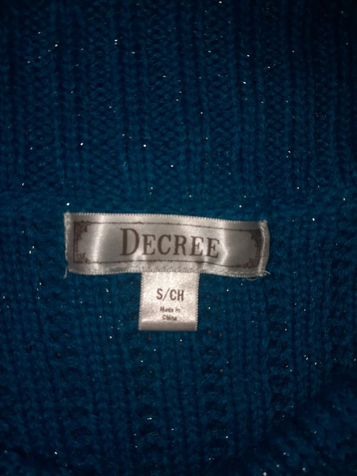 Suéter túnica cuello capucha Decree brillante metálico verde azulado talla S Foto 3 de 4