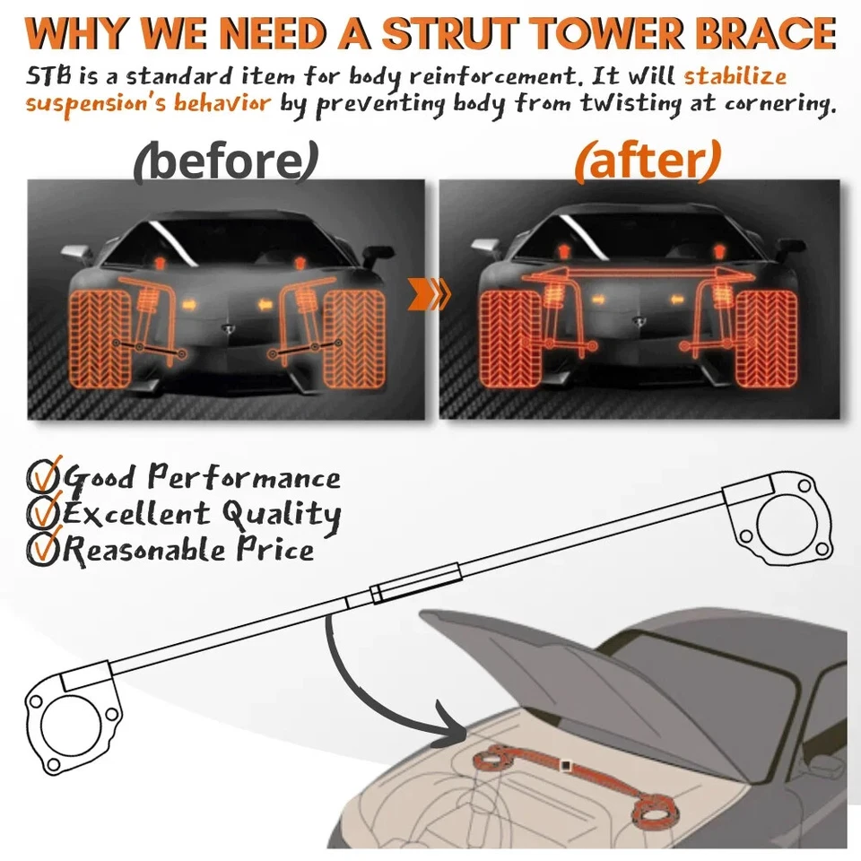 Front Upper Strut Bar Tower Brace for Ford Mustang Mk6 S550 2015-2023 Stabilizer - Image 4 of 4