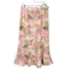 Vintage Sag Harbor Pink Yellow Floral Print Midi Skirt Womens 14 Fairy Y2K
