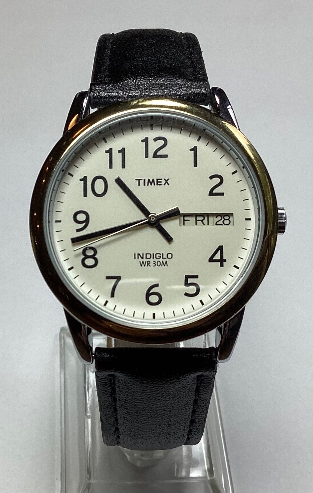 Timex Indiglo Easy Reader Gold Silver Black Watch with Day Date and 30M Water Resistance