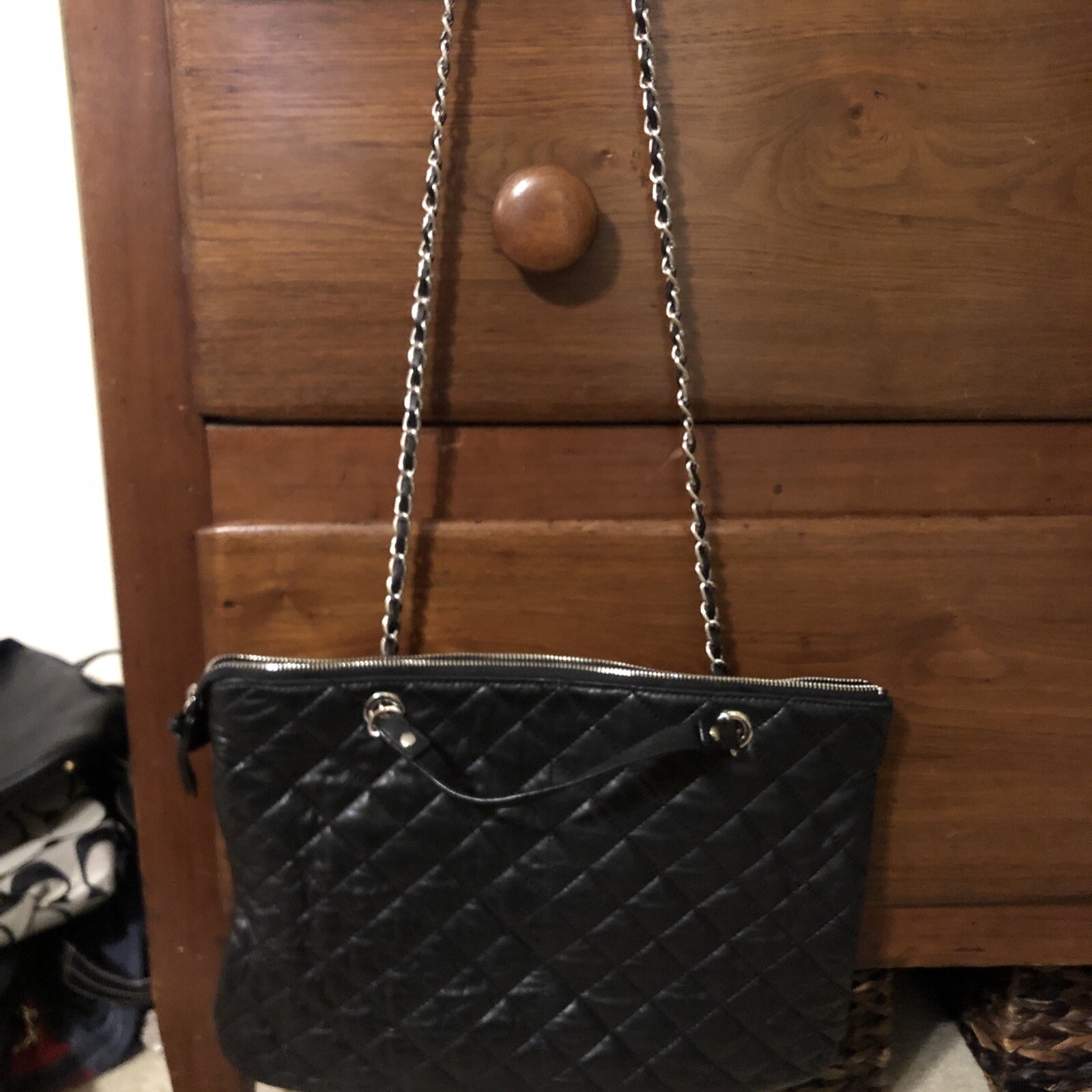 DKNY Black Leather Checked Pattern Chain Link Str… - image 2