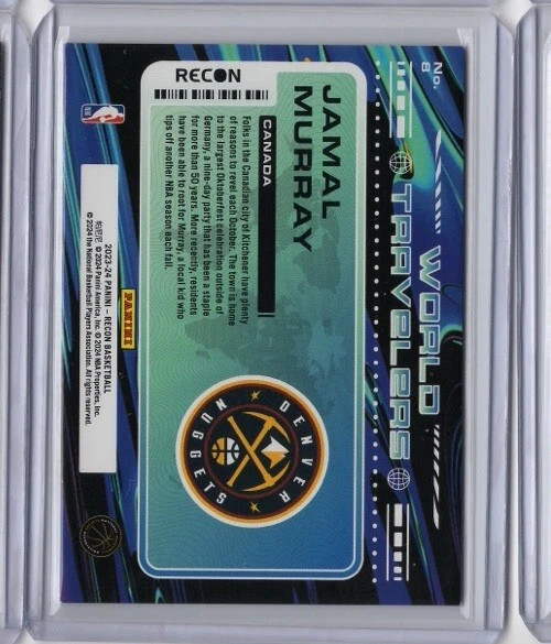 Recon 2023-24 Jamal Murray Gold World Travelers #8 Nuggets 2/10 - Image 2 of 2