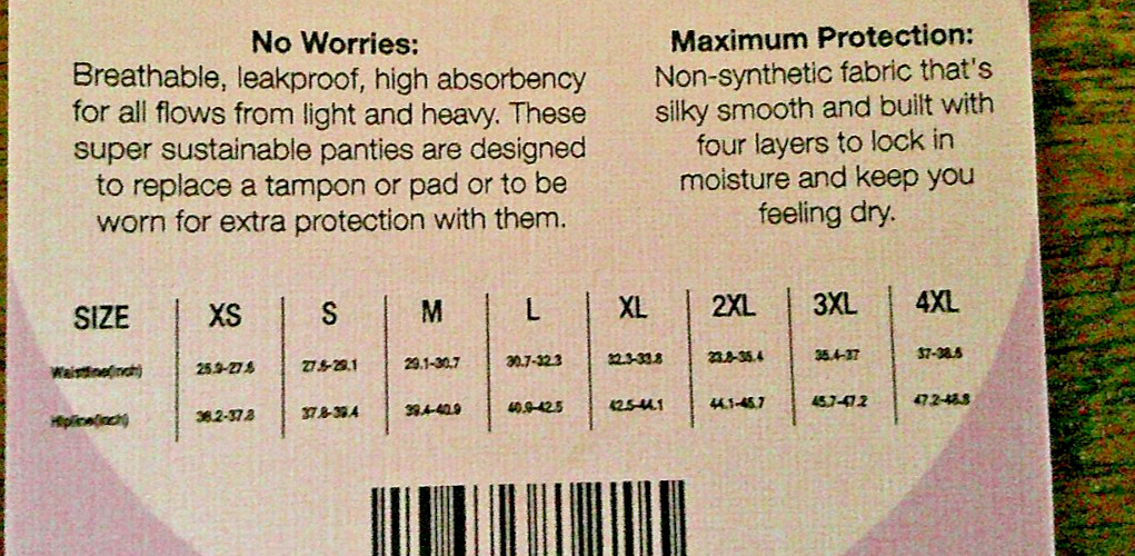 Yonitox Organic  Period Panties Underwear -Thong Lace Waist -Black Size 3X Large