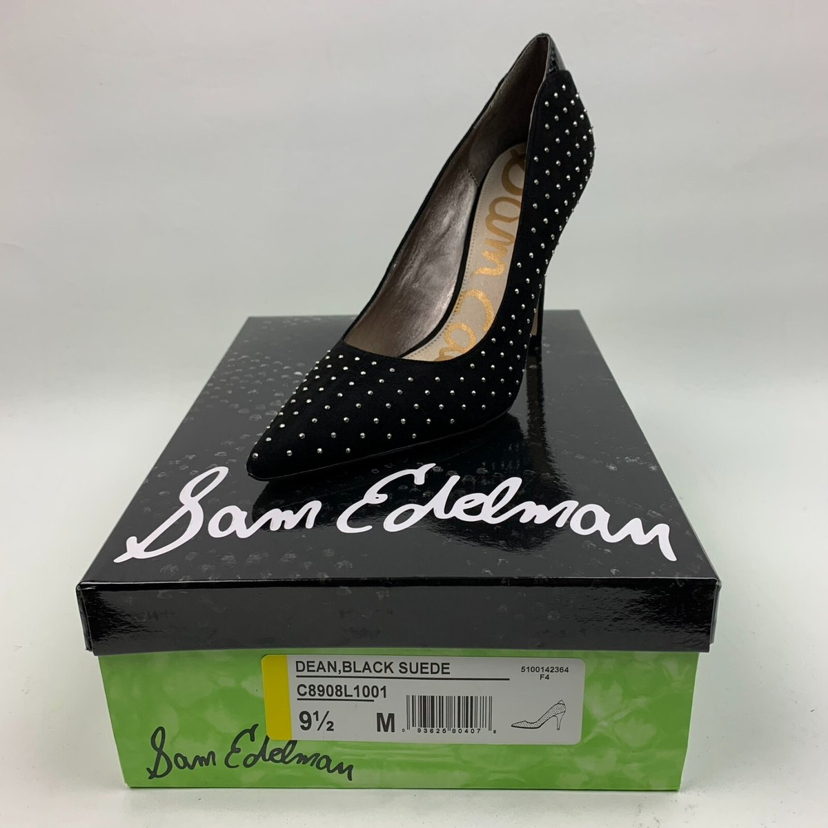 Sam Edelman Dean Black Suede Heels Pointy Toe Stud Design Slip On