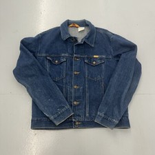 VTG 80s Rustler Jean Jacket Adult L Blue Denim USA Made Trucker Retro