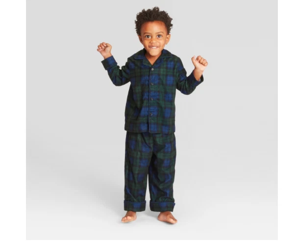 Wondershop Family Pajamas Toddler 2 pc Set Blue Green Plaid Sz 12 Month New  Tags