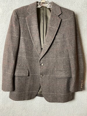 Strathmore Blazer Mens 44R Brown Gray Windowpane Plaid Wool Jacket Sport Coat