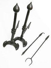 Handgeschmiedetes Kaminensemble, Kaminbesteck, Kaminb&ouml;cke
