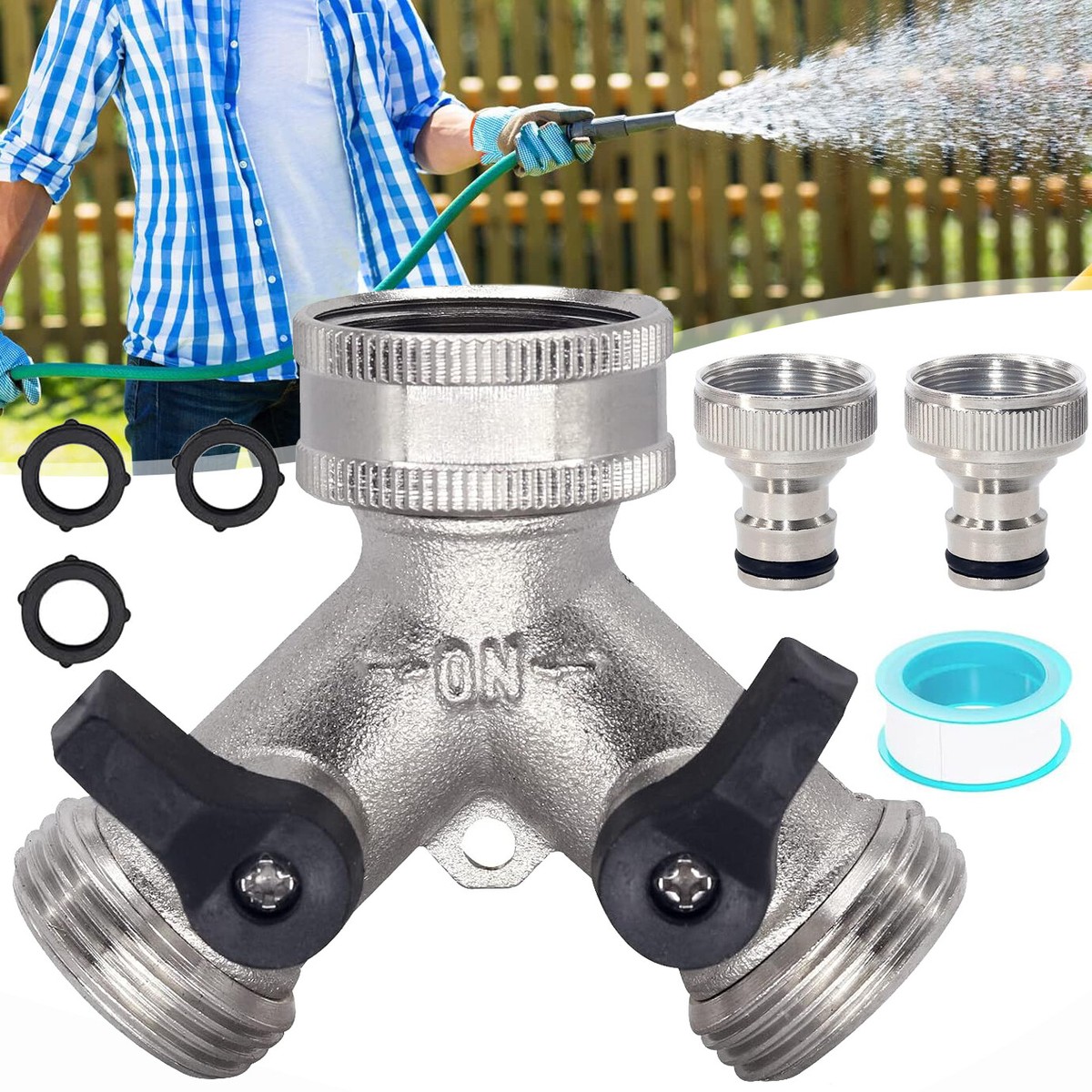 2 Wege Verteiler Wasser 3/4Zoll Wasseranschluss Verteiler Y Wasserhahn Verteiler