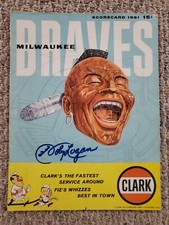 1961 Milwaukee Braves Scorecard Autographed Signed Johnny Logan vs. Dodgers COOL