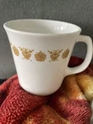 Pyrex/Corning Coffee Cup Butterfly Gold D-Handle Mug 1410 Milk Glass Vintage