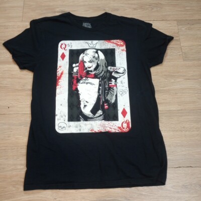 Harley Quinn Playing Card Graphic T Shirt Men's Medium Short Sleeve Used  Black