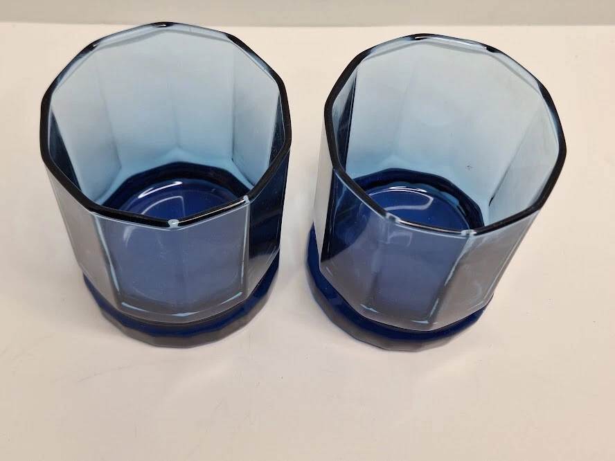 Anchor Hocking Cobalt 10 Panel Double Old Fashioned Glasses Set of 2 Blue Essex - Image 3 of 4