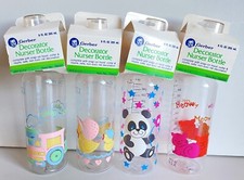 Set of 4 1990 Assorted Gerber Decorator Nurser Bottles 9oz Made in USA