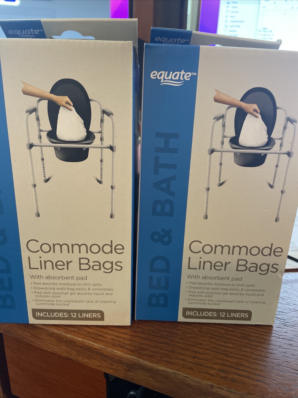SET OF 2Equate Commode Liner Bags with Absorbent Pad, 12 Liners Per