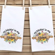 Mother's Day Kitchen Towels, Set of 2, Bright Floral, Funny Gift for Mom, 16x24