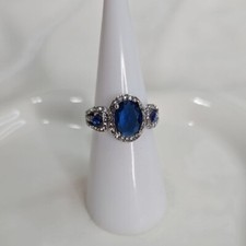 Women's Sapphire Blue Oval Crystal Rhinestone Fashion Cocktail Ring Silver NWOT