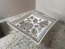 MCM Square Glass Guild Georges Briard Square Shell Tray Platter Gold White Plate