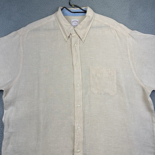 Brooks Brothers Leinenhemd Herren XL Orange Gewebt Kurzarm Knopfleiste Strand - Bild 2 von 16