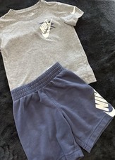 Nike Boys Gray Logo Tee  Blue Shorts 2-Piece Outfit Set Size 4