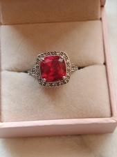 Gorgeous Ruby Diamond Ring 14K Solid White Gold Ring Size 7 Square Cut