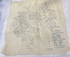 Vintage Stamped Embroidery Linen With Large Bird  Roses On 100 Cotton 16  x17  