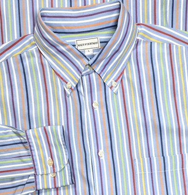 Maus & Hoffman Shirt Men Multicolor Bengal Stripe Button Up USA 2 Ply Egyptian L