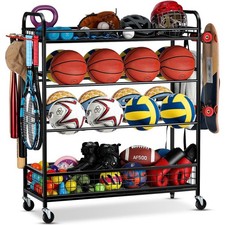 Garage Sports Equipment Organizer Rolling Ball Storage Bin Wheels