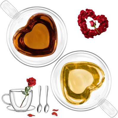 Espresso Cup 5oz Double Walled Glass Coffee Mugs Tea Cups with Handle Saucer Set