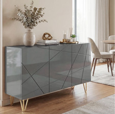 Large Storage Sideboard Modern Grey High Gloss Cabinet Doors Cupboard Room Unit