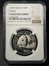 1987 100 Yuan 1 Oz .9995 China Platinum Proof Coin Panda NGC PF68 Ultra Cameo 3200.00 per troy oz