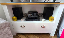 TV Stand with Storage 2 Drawers 1 Shelf White & Light Wood Freestanding