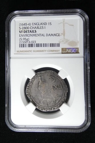 (1645-6) England 1 Shilling S-2800 Charles I. NGC Certified VF Det. #5743