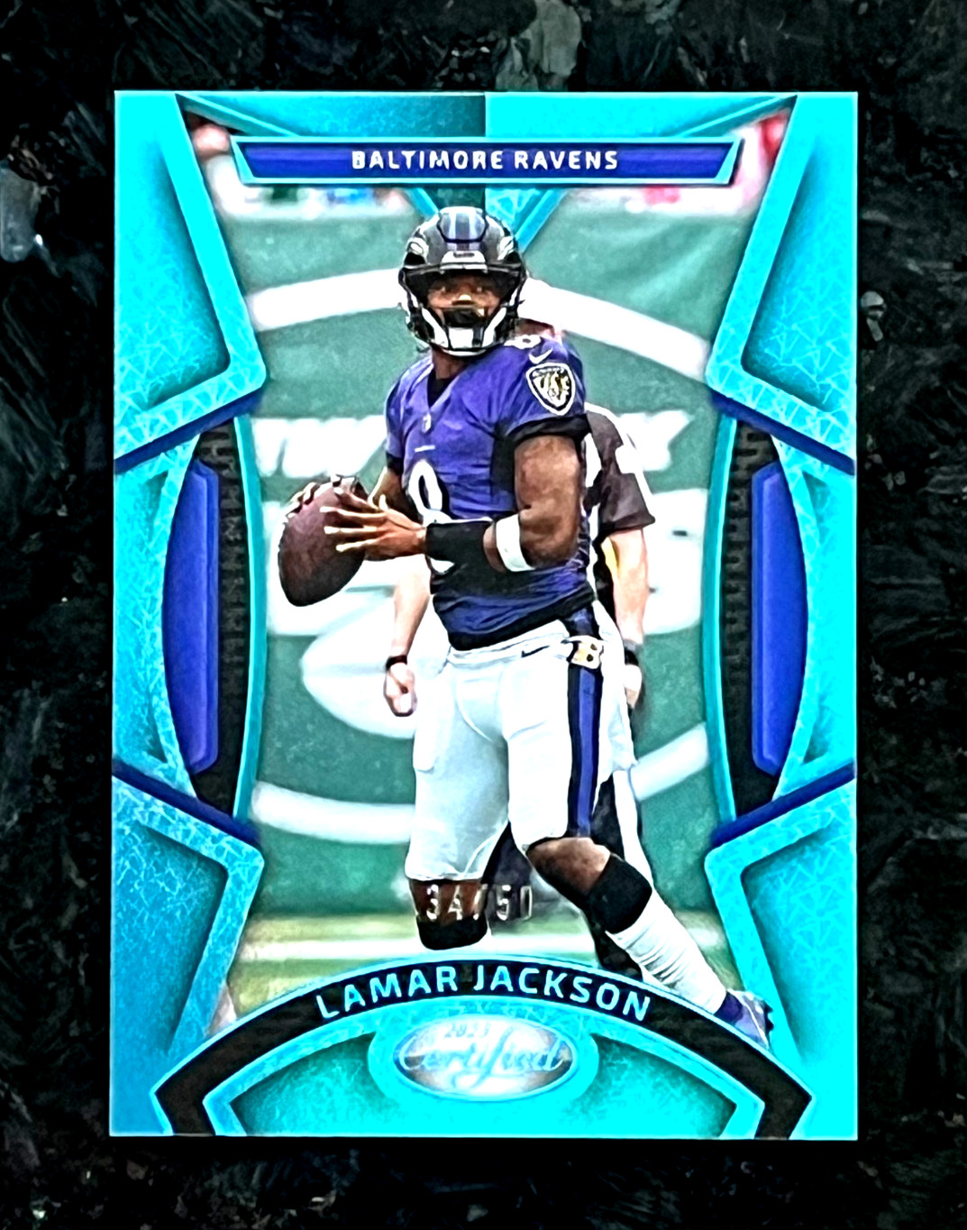 Lamar Jackson 2023 Panini Certified 34/50 Teal Mirror Baltimore Ravens #65
