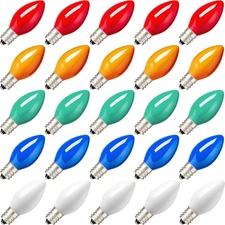 25x C7 Multicolor Plastic Bulbs E12 120V Indoor Outdoor Holiday String Lights C7