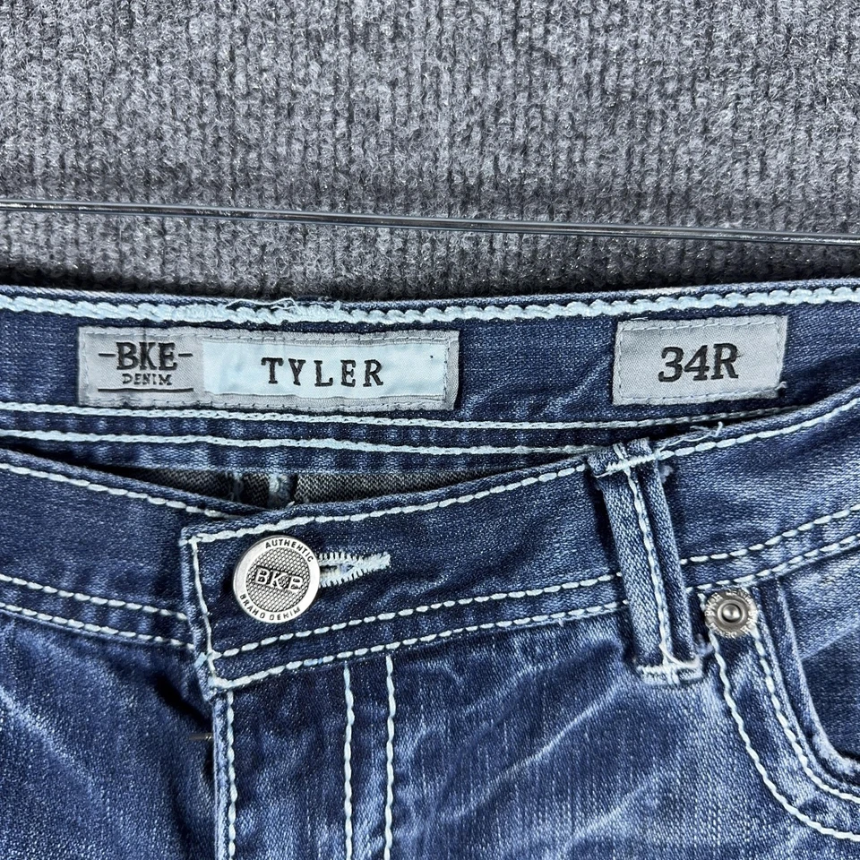 Pantalones de mezclilla BKE Tyler para hombre 34R azul lavado medio pierna recta punto en contraste Foto 4 de 4