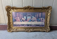Vintage The Last Supper Framed Wall Art Print Ornate Gold Gilt Rococo Baroque C5