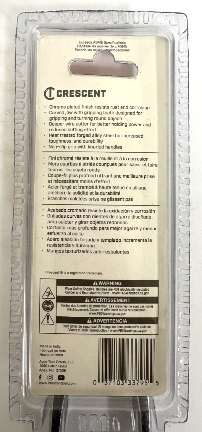 6" SLIP JOINT PLIERS CURVED JAW CRESCENT H26VN-05