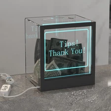 Light Up Tip Jar with Large Opening, RGB LED Lights for Tip Collection & Dona...