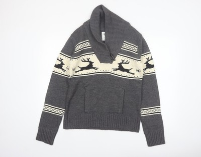 Bluenotes Herren Pullover grau Fair Isle Rentier Schalkragen XL