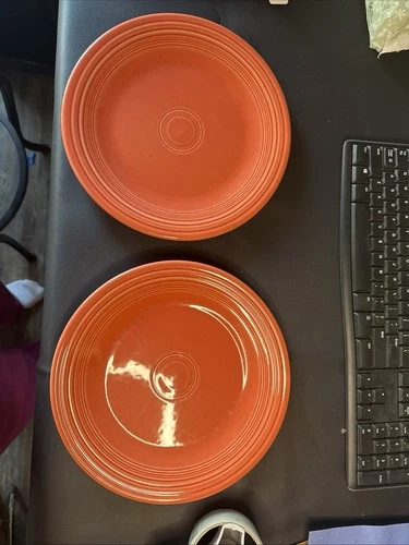 2 FIESTAWARE HLC 10" Dinner Plate Poppy Colored( Melon). Vintage