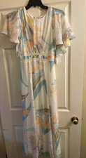 NWT Calvin Klein Pastel Floral Sheer Gauze Cape Collar Maxi Dress Size 2