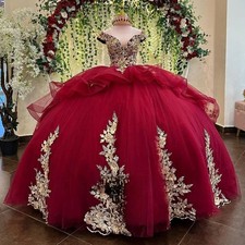 Luxury Ball Gown Quinceanera Dress Appliques Off -Shoulder Court Train Lacing up
