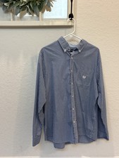 Chaps Shirt Men's Size XL Blue Mini Check Button Down Long Sleeve Easy Care