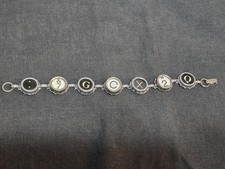 Vtg Typewriter Key Bracelet Silver-toned Link Chain 7.25
