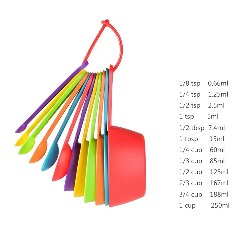12 Pcs Plastic Measuring Cups and Spoons Set,Colored Kitchen Measure Tools,9859 - Image 2 of 4