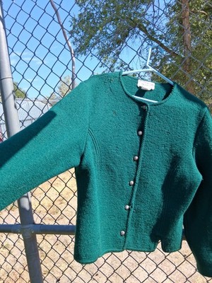 Vintage Large Green Wool Knit Tailored Cardigan Designed by Deans Retro Classic