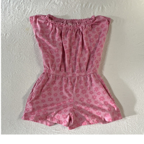 Old Navy Girls Sleeveless Romper Pink Floral Elastic Waist Size S 6-7 One-Piece